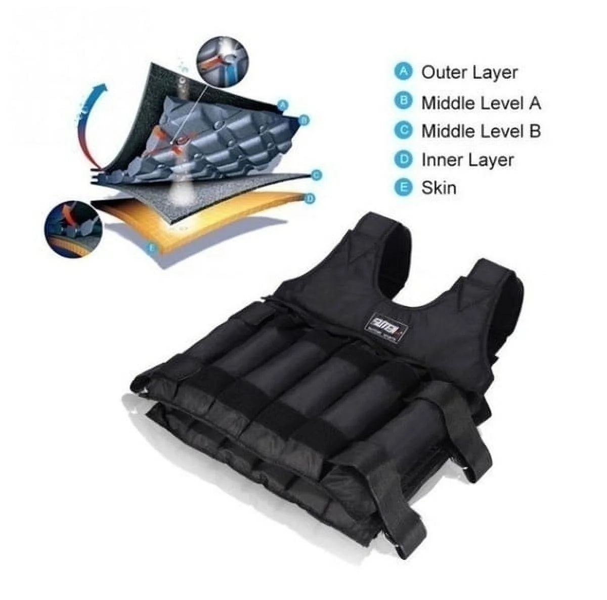 110 Lb. 50 Kg Adjustable Workout Weighted Vest Exercise Strength Training Fitness in Black (Weights Not Included)